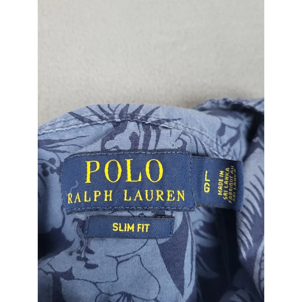 Polo Ralph Lauren Shirt Mens L Blue Floral Short Sleeve Button Up Cotton Classic